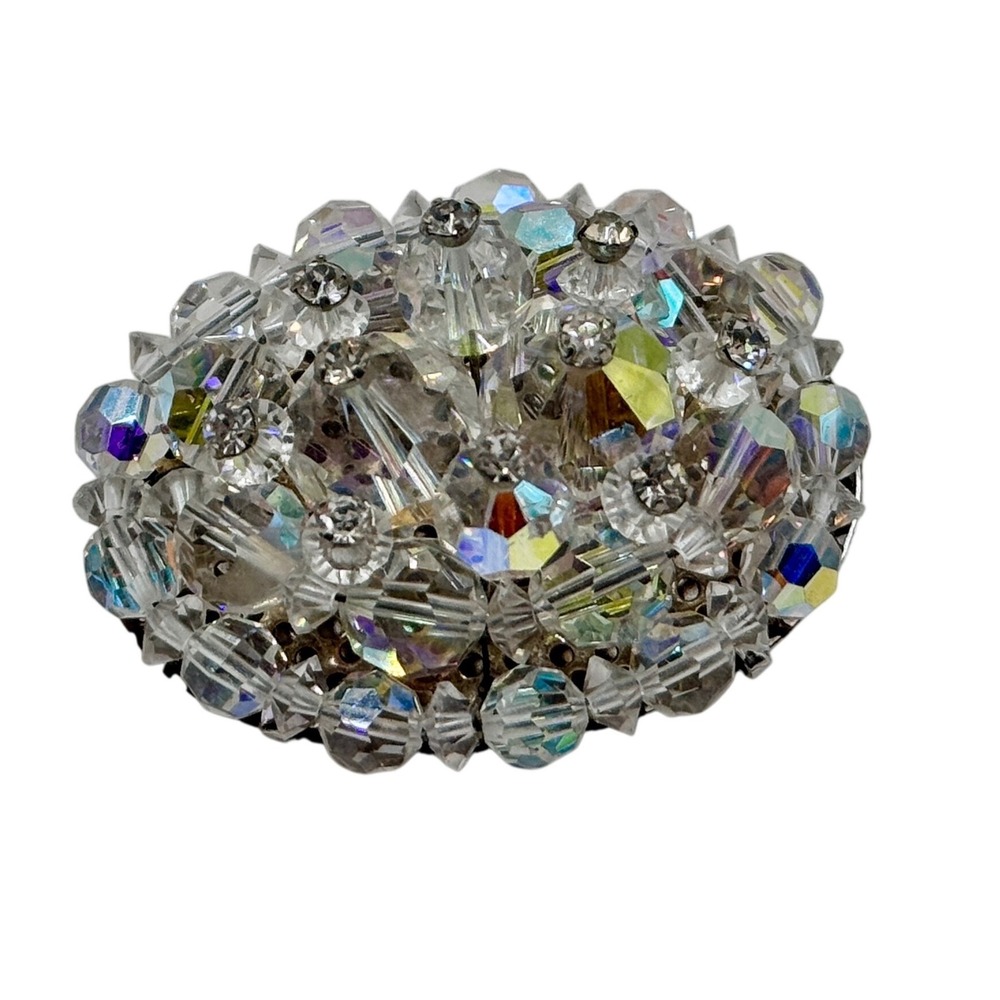 Sparkling Crystal Rhinestone oval Brooch Aurora Borealis Vintage Glamour C clasp